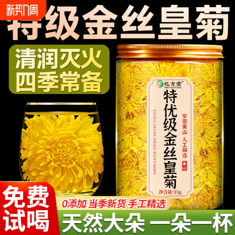 金丝皇菊特级大菊花一朵一杯菊花茶去火清热解正品官方旗舰店黄菊