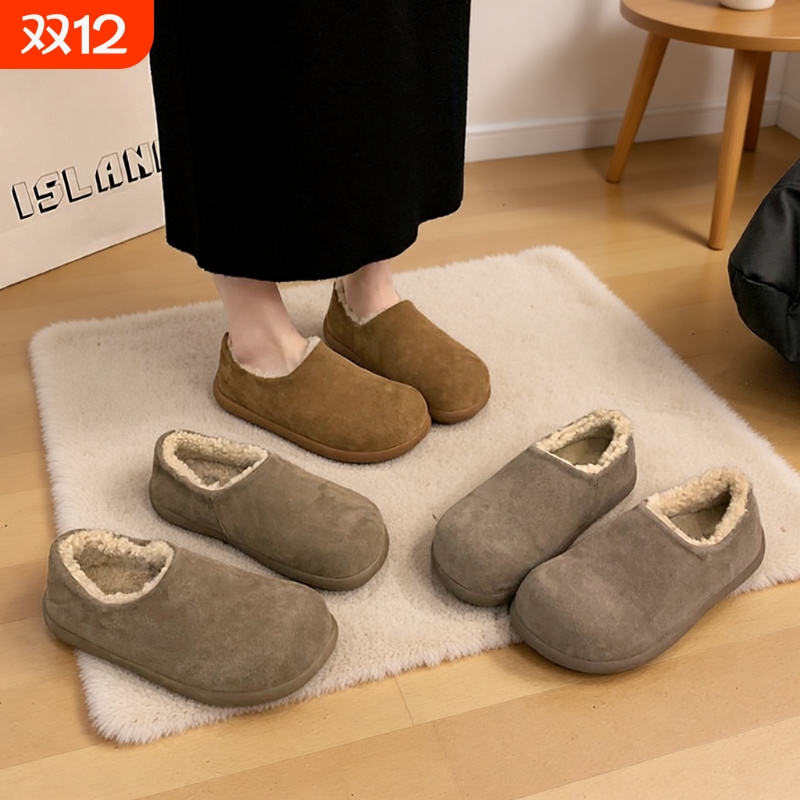 加绒勃肯鞋女2025秋冬新款一脚蹬保暖豆豆棉鞋子孕妇穆勒鞋雪地靴