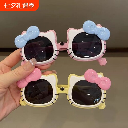 儿童墨镜女童眼镜太阳镜偏光防紫外线公主女孩硅胶猫咪结遮阳镜