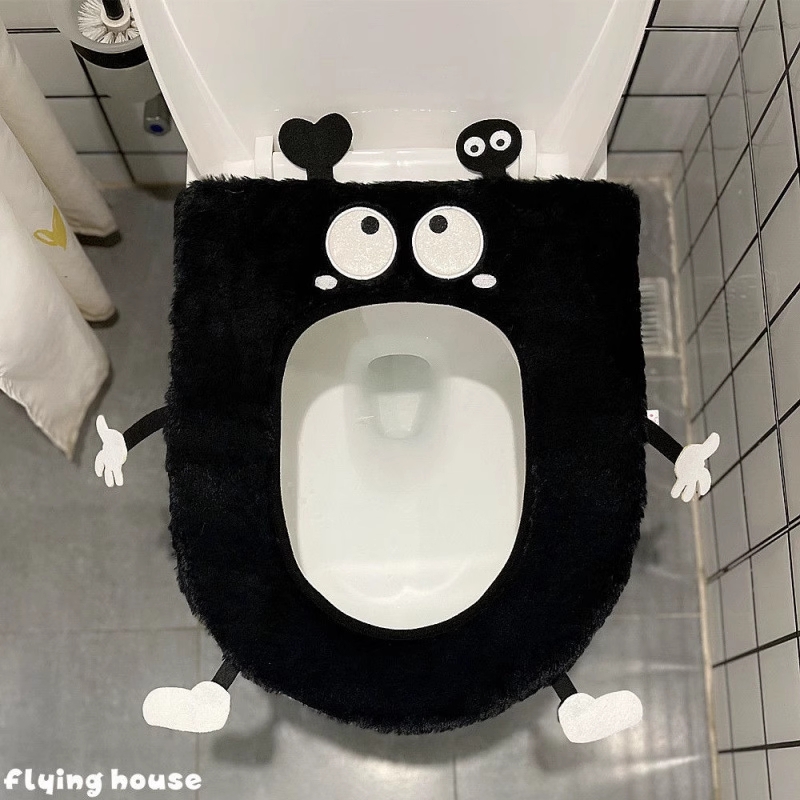 可爱卡通煤球马桶坐垫四季通用冬季坐便器保暖拉链垫子家用毛绒