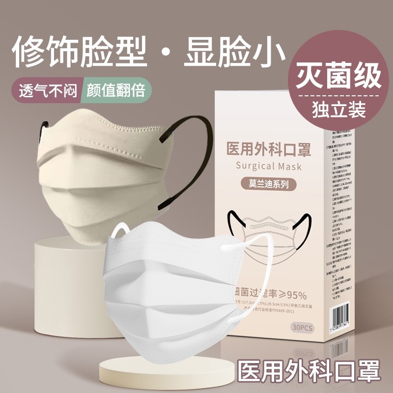 医疗口罩一次性医用外科2025年新款白色女高颜值波浪蝶形透气防晒