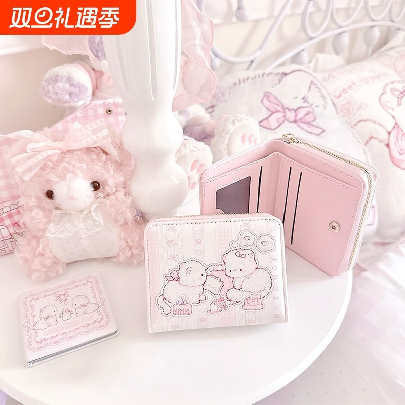 新款猫咪钱包少女心卡包可爱便携小巧大容量多卡位收纳三折零钱包