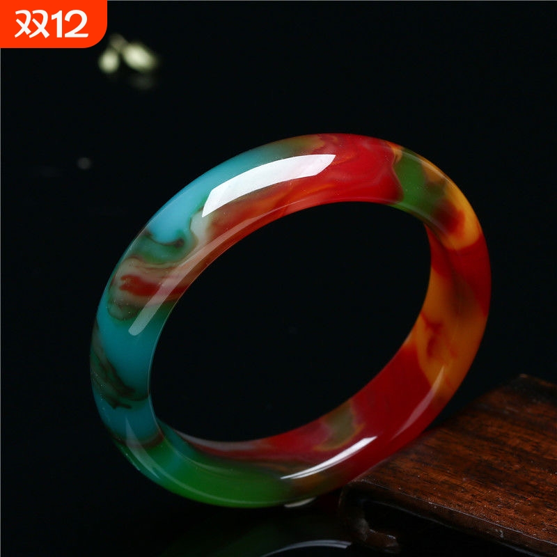 高级感中国风正品琉璃仿新疆鸡血玉和田玉石手镯金丝玉玉镯子