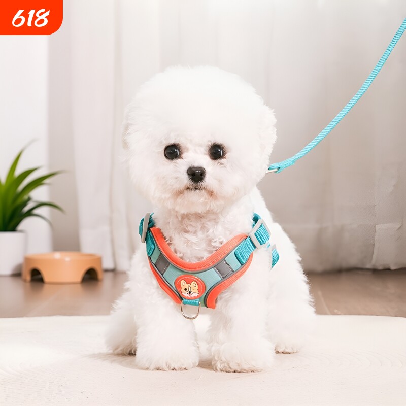 狗狗牵引绳背心式胸背遛狗绳子泰迪小型犬胸背带四季通用可调节