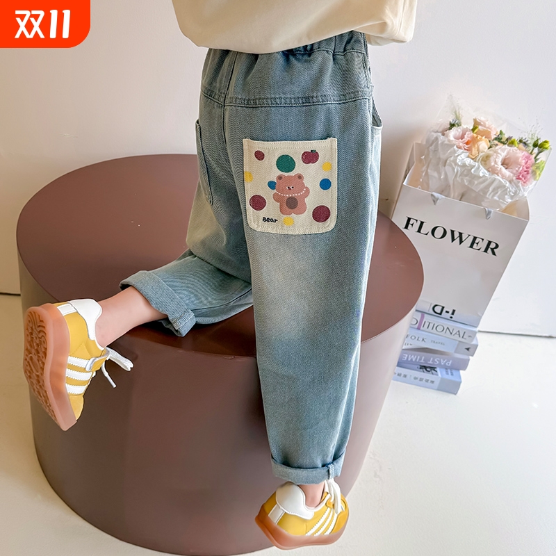 女童牛仔裤子春秋季2025洋气宝宝小童秋款儿童装秋装直筒长裤休闲