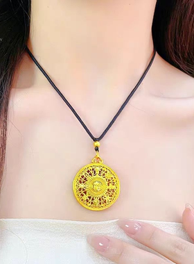 新款八宝福牌罗盘赐福保平安挂绳吊坠男女同款项链黄金金刚杵镂空
