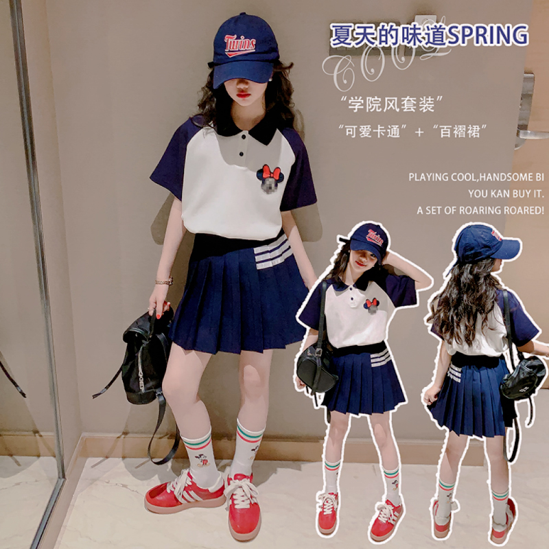 女童洋气夏装2025夏季儿童JK裙时髦短袖两件套女孩学院风童装12