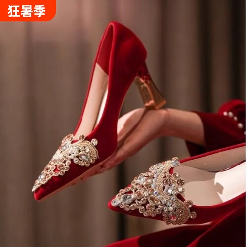 绒面红色婚鞋新款|超1000次加购