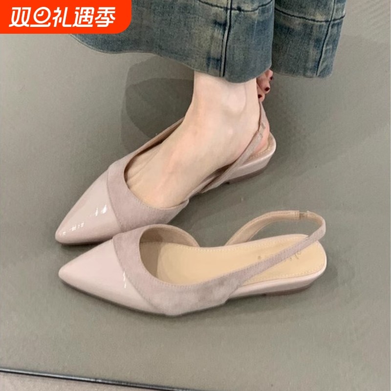 法式透气增高包头拖女2025百搭新款气质尖头凉鞋通勤平底单鞋