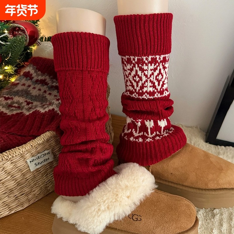 2026新款安可拉红色袜套堆堆袜小腿袜子女长筒腿套秋冬加厚护腿