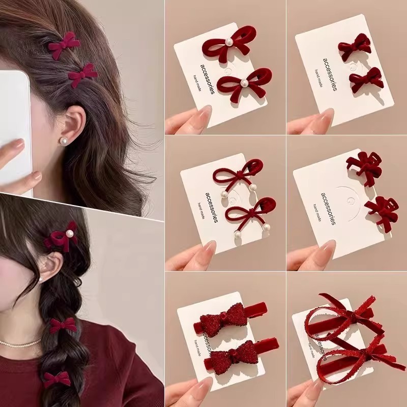 新年红色植绒蝴蝶结发夹女鸭嘴夹秋冬前额侧边碎发刘海夹头饰高级,饰品/流行首饰/时尚饰品新,发饰,淘宝优惠券,粉丝福利购,淘宝优惠卷