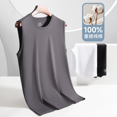 重磅纯棉男士背心夏季外穿无袖T恤美式ins健身运动坎肩螺纹宽肩
