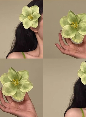 发夹氧气花朵 度假风春日小众设计感绿色头饰郁金香少女刘海侧边