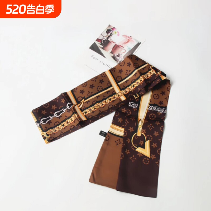 潮牌老花丝巾系 缠 绑包包手柄丝巾丝带装饰围巾包带女领巾飘带