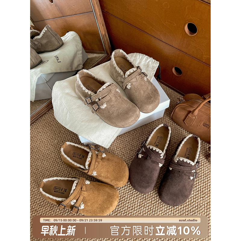 百搭韩系复古厚底全包勃肯鞋女2025新款秋季配裙子增高软底单鞋子