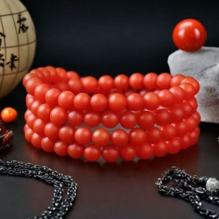 平替收藏级满色满肉仿保山南红手串玛瑙手链原矿佛珠柿子红三圈