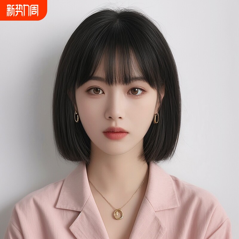 假发女短发仿真发全真自然全头套式波波头假发套锁骨造型真人发丝