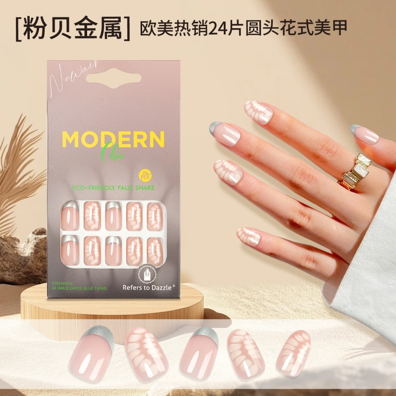 欧美经典圆头穿戴甲法式豹纹简约