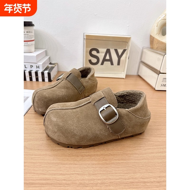 厚底增高复古大头加绒勃肯鞋女2025秋冬新款一脚蹬保暖穆勒鞋棉鞋,女鞋,勃肯鞋/软木鞋,淘宝优惠券,粉丝福利购,淘宝优惠卷