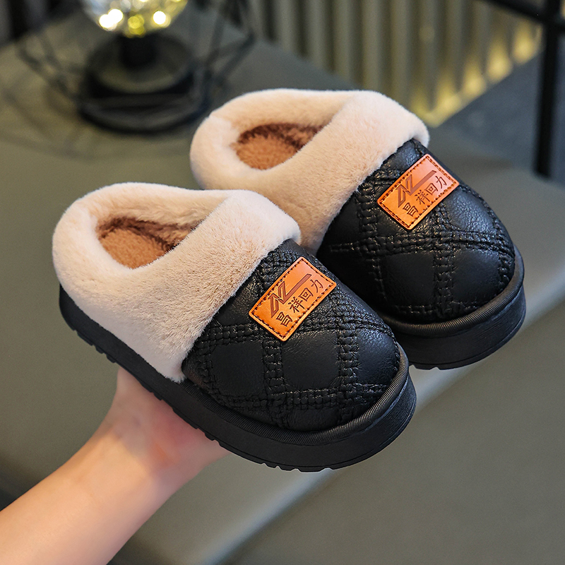 冬季亲子棉鞋男女童棉拖鞋加厚防滑室内家居加绒保暖儿童包跟棉鞋