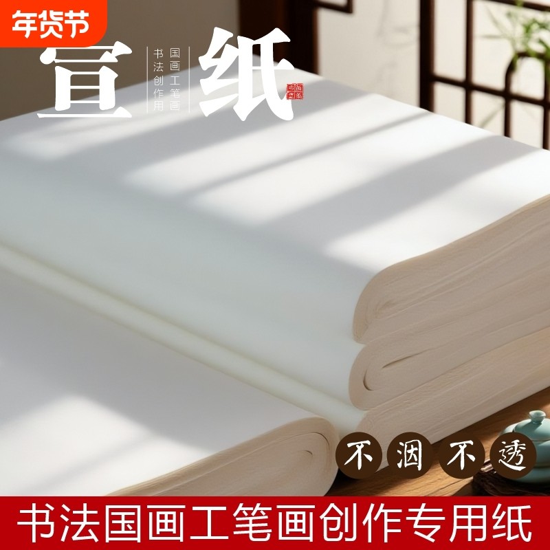 半生半熟宣纸书法专用纸作品纸国画毛边纸初学者专用练字生宣熟宣加厚毛笔字练习纸对开小楷三尺整张半生熟