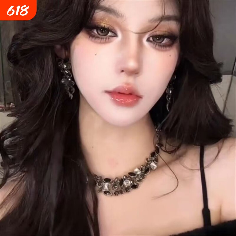 zoozmomo欧美夸张黑色锆石项链女2025新款轻奢小众高级感