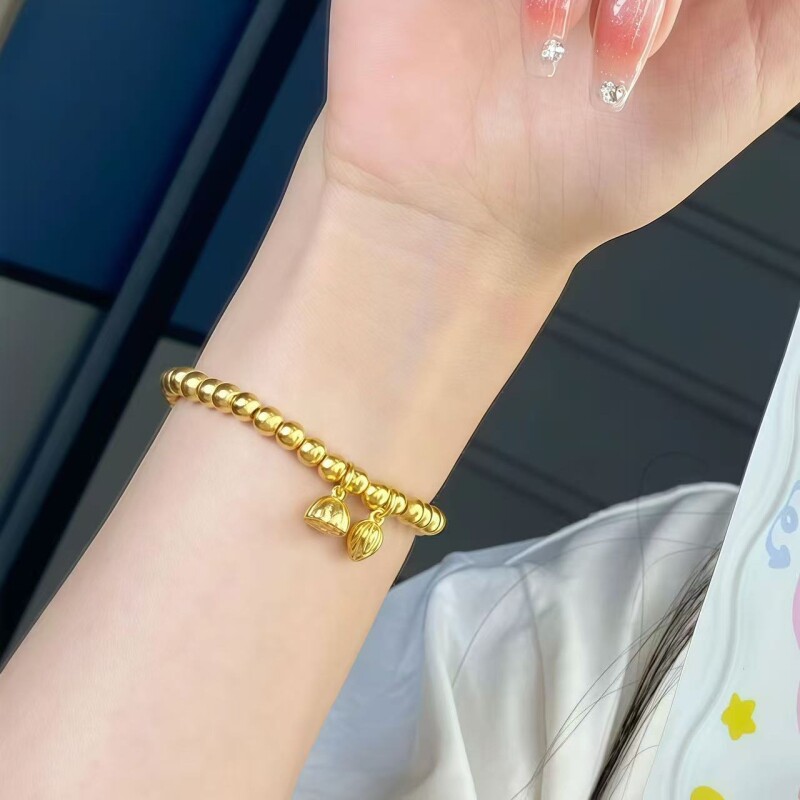 古法传承手镯莲蓬金珠越南仿真黄金色结婚送礼手链足金夫人美人图片