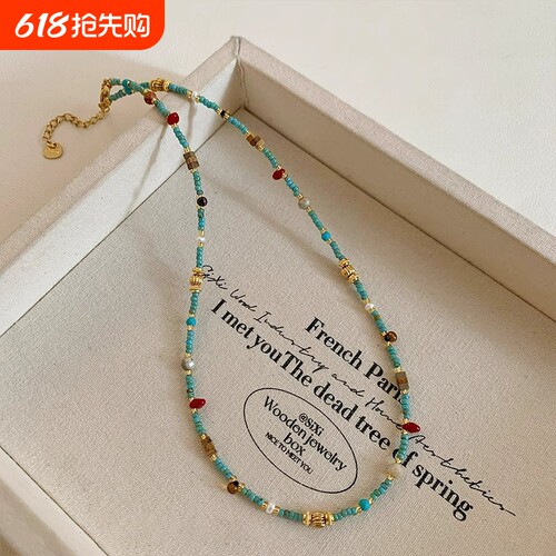 天然石绿色松石串珠项链女