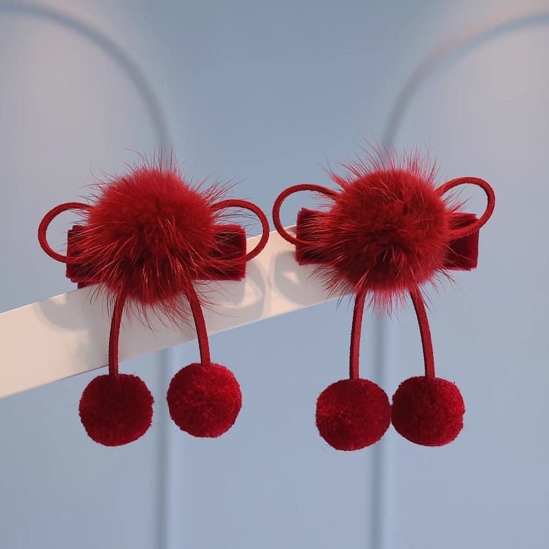 儿童公主顶夹发卡头饰新年喜庆对夹宝宝毛球蝴蝶结发夹粉色红色,童装/婴儿装/亲子装,发饰,淘宝优惠券,粉丝福利购,淘宝优惠卷