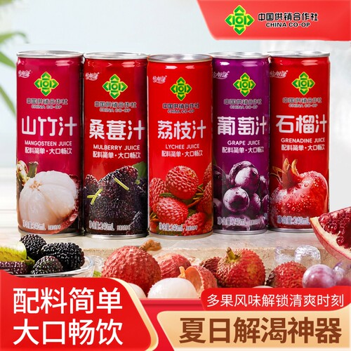 中国供销石榴汁山竹汁饮料桑葚汁葡萄汁荔枝夏季240ml*8罐果汁