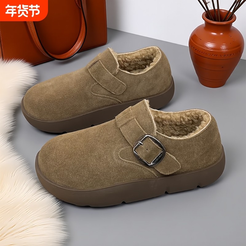 厚底毛毛勃肯鞋女2025冬季新款复古真皮加绒保暖棉鞋软底百搭单鞋,女鞋,勃肯鞋/软木鞋,淘宝优惠券,粉丝福利购,淘宝优惠卷
