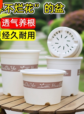 花大爷简约圆形塑料花盆透气养根绿植盆栽经久耐用白色三代加仑盆