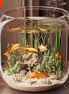 圆形鱼缸塑料一体成型防摔耐摔不坏高透仿玻璃客厅小型桌面生态缸