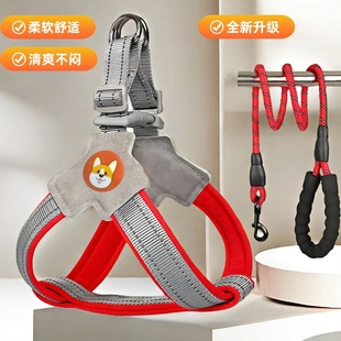 狗狗牵引绳背心式 宠物胸背带遛狗绳中小型柴犬柯基比熊泰迪狗链子