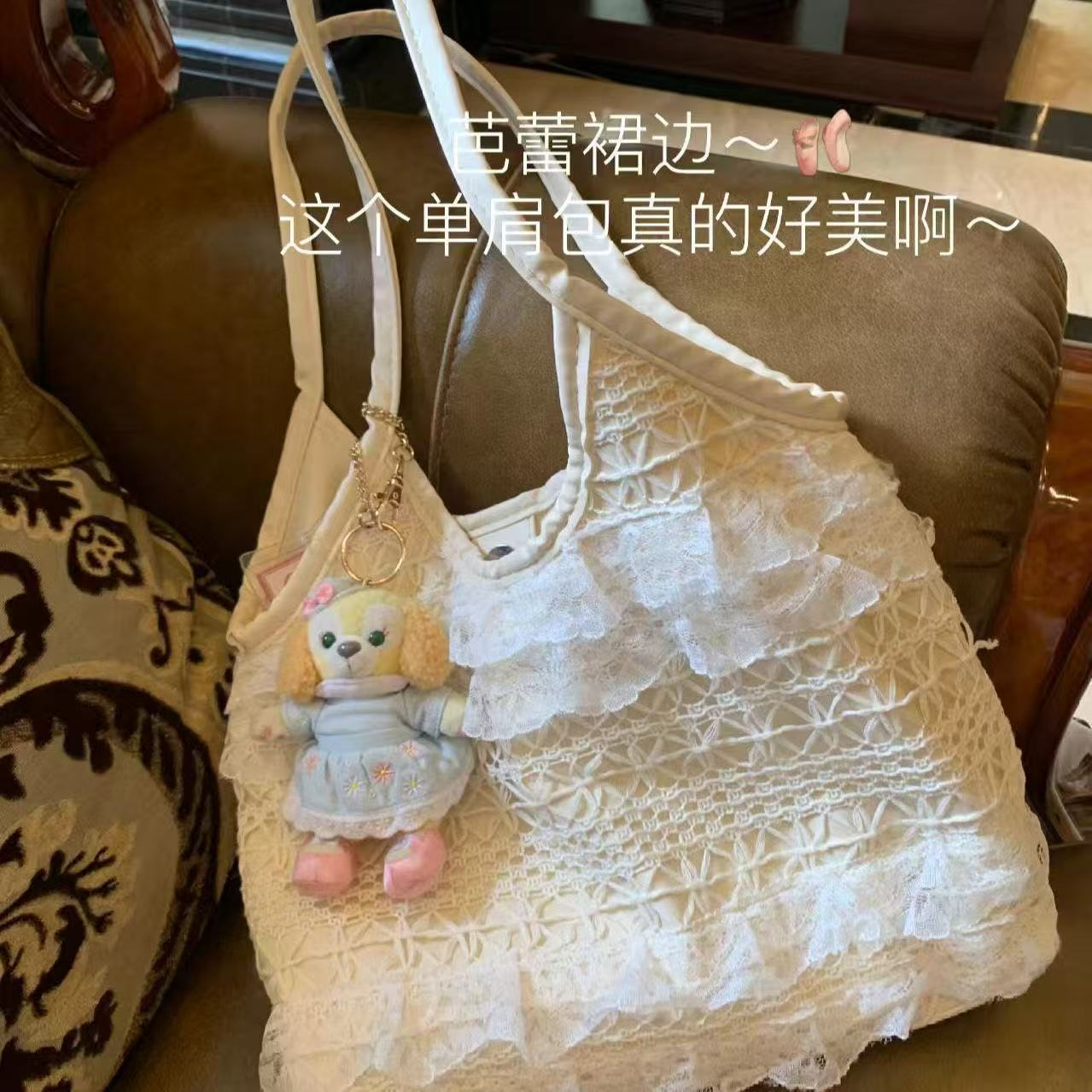 夏季度假休闲包包女手提小包韩版潮休闲水桶包甜美蕾丝单肩斜挎包
