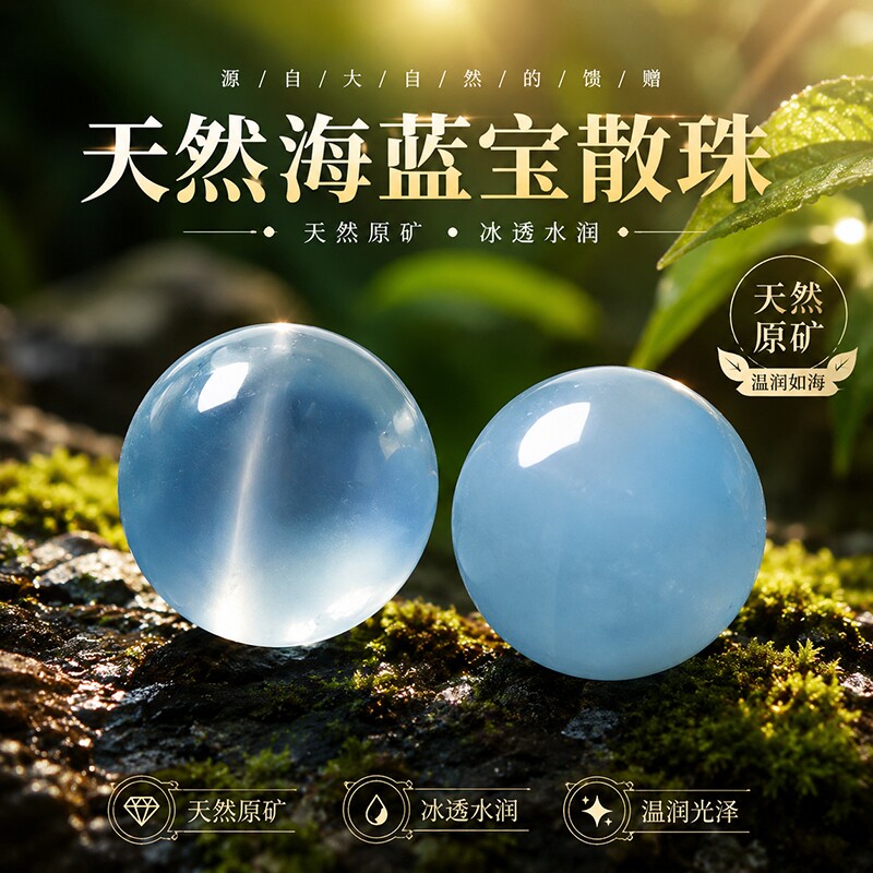 魔鬼天然冰种海蓝宝散珠手串diy水晶手链单珠项链玉石配珠单颗