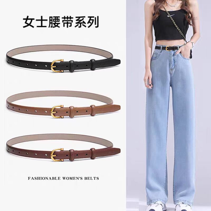 红色皮带女款腰带简约2026新款细时尚百搭配裙子牛仔裤女士裤针扣图片