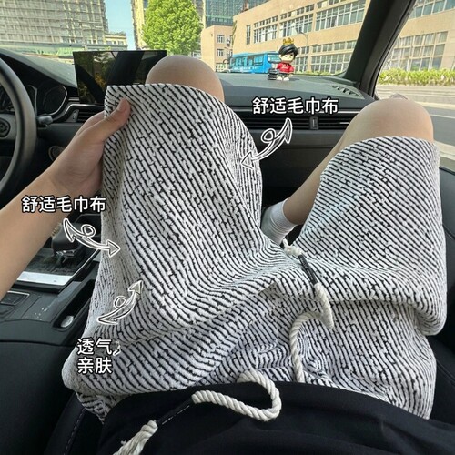夏季爆款男裤针织斑马纹宽松大码五分裤潮牌白色黑色灰色梭织抽绳