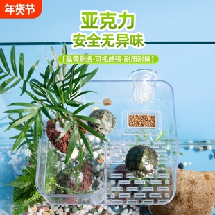 乌龟晒台亚克力爬坡晒背台吸盘式悬浮龟缸造景浮岛固定套餐高水位