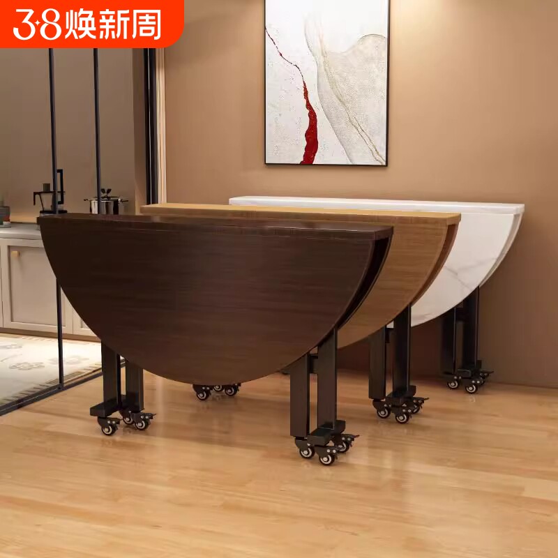 家用折叠桌餐桌小户型吃饭大圆桌出租房可折叠饭桌12人聚餐桌子