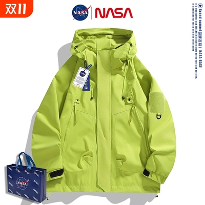 NASA户外秋季夹克冲锋衣男女款工装防水上衣外套紫色内胆黑色防风