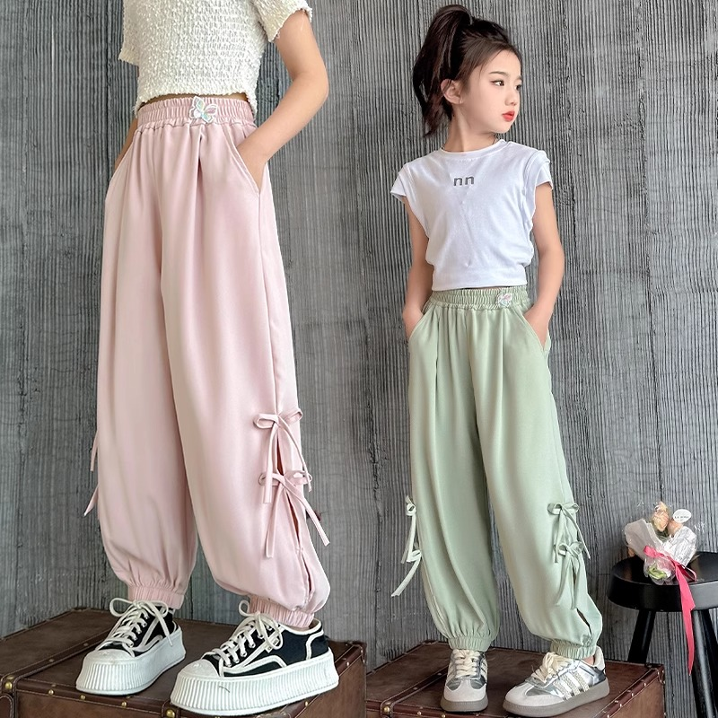 女童裤子夏装2025薄款儿童工装裤大童新款休闲长裤女孩夏季防蚊裤