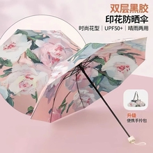 双层黑胶防晒太阳伞防紫外线upf50+女手动折叠晴雨两用遮阳反向伞