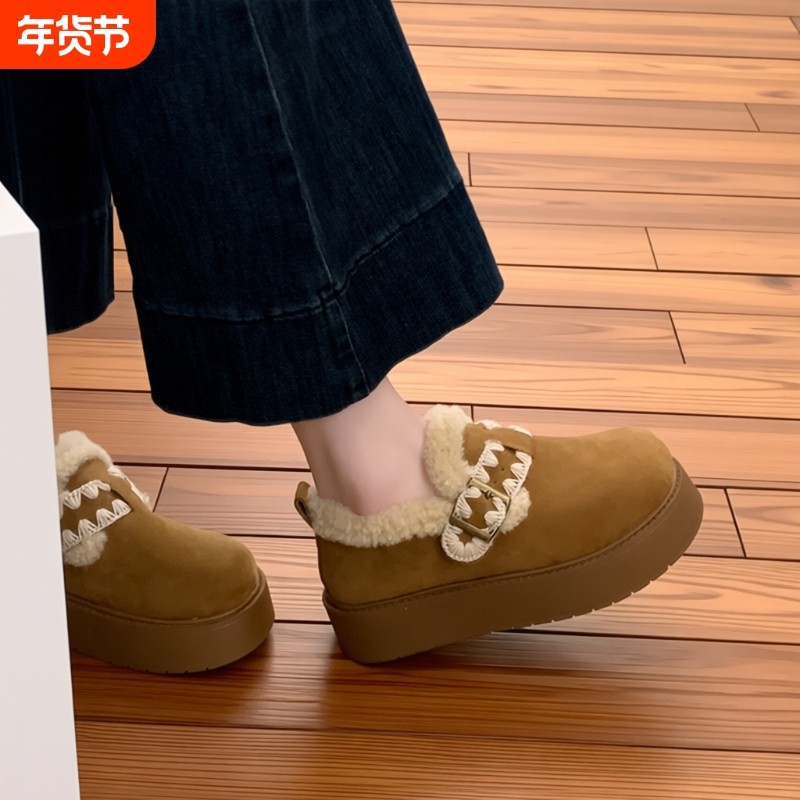 厚底加绒豆豆勃肯鞋女雪地靴2025新款冬季一脚蹬加厚保暖乐福棉鞋,女鞋,时尚雪地靴,淘宝优惠券,粉丝福利购,淘宝优惠卷