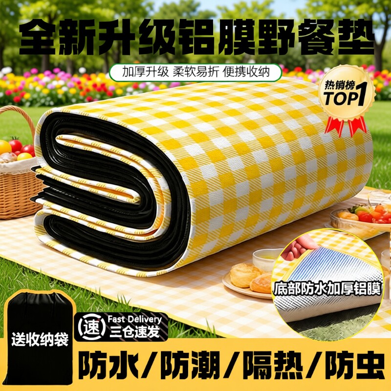 野餐垫防潮垫加厚户外露营便携帐篷地垫春游坐垫防水草坪垫子铝膜