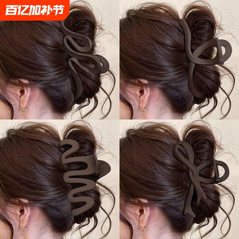 咖色磨砂抓夹鲨鱼夹女大号发夹发量多盘发夹子头饰发抓后脑勺发卡