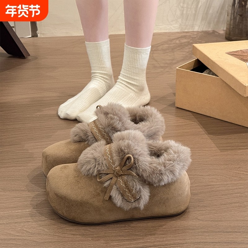 蝴蝶结毛毛勃肯鞋女2025冬季新款内增高魔术贴加绒保暖小个子棉鞋,女鞋,勃肯鞋/软木鞋,淘宝优惠券,粉丝福利购,淘宝优惠卷