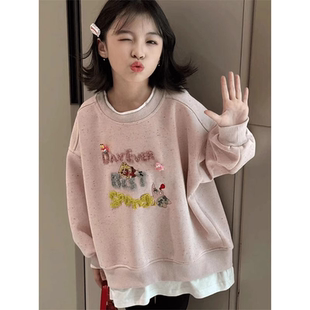 女童衛(wèi)衣春秋裝 兒童秋款 衣服洋氣女孩假兩件上衣秋季 穿搭 2025新款
