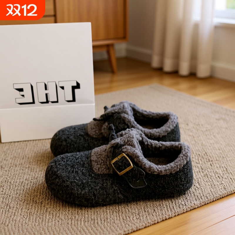 爆款勃肯鞋女2025秋冬季新款内增高加绒豆豆鞋毛毛棉鞋子灰色平底