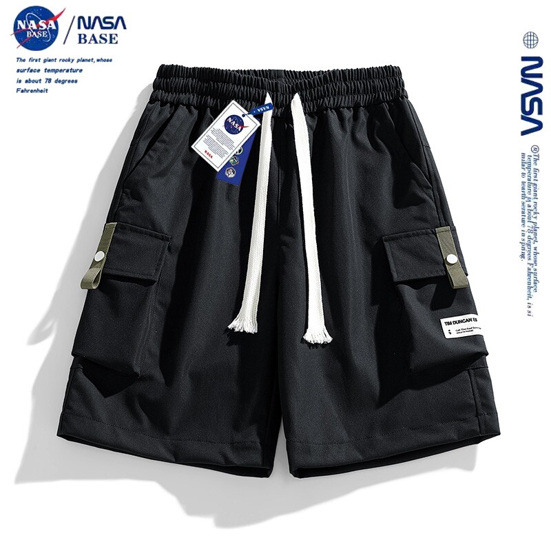 NASA户外冰丝工装短裤男士夏季薄款运动速干五分裤沙滩裤黑色休闲